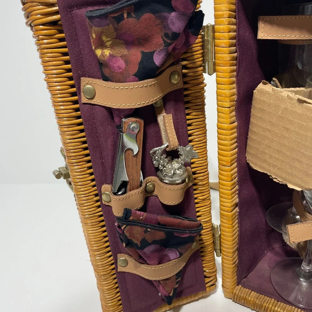 New Picnic Time Bacchus Wicker Wine Picnic‎ Basket Set Insulated Shoulder Bag
